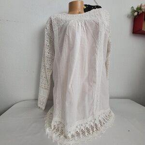 1491 DURGA Ivory Cotton Embroidered Blouse Size Large